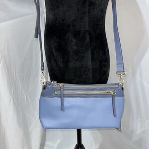 SONDRA ROBERTS SQUARED Blue Triple Zip Crossbody Bag